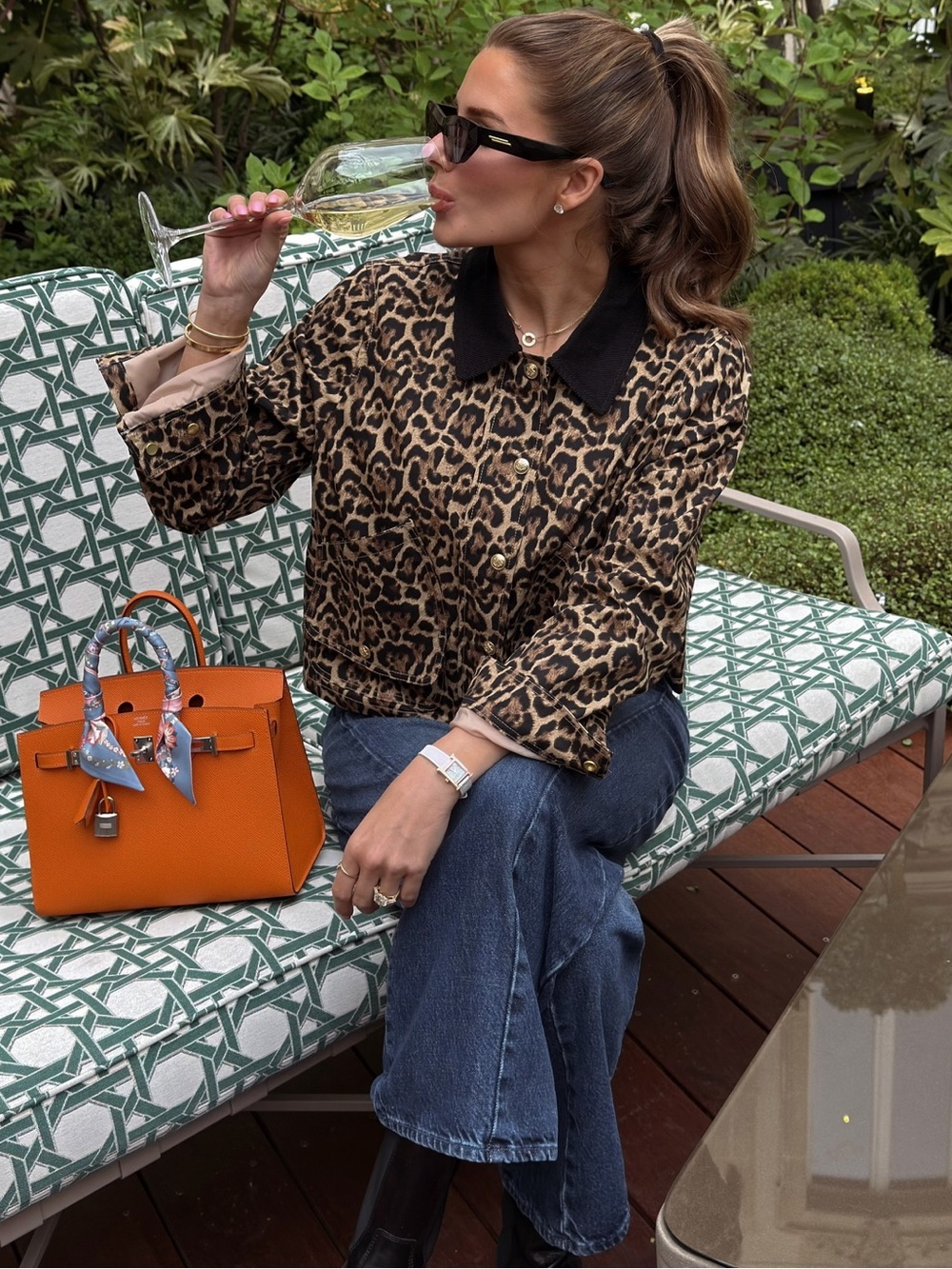 J. Crew Leopard Print Jean Jacket with Black Corduroy Collar - Picture 3 of 3